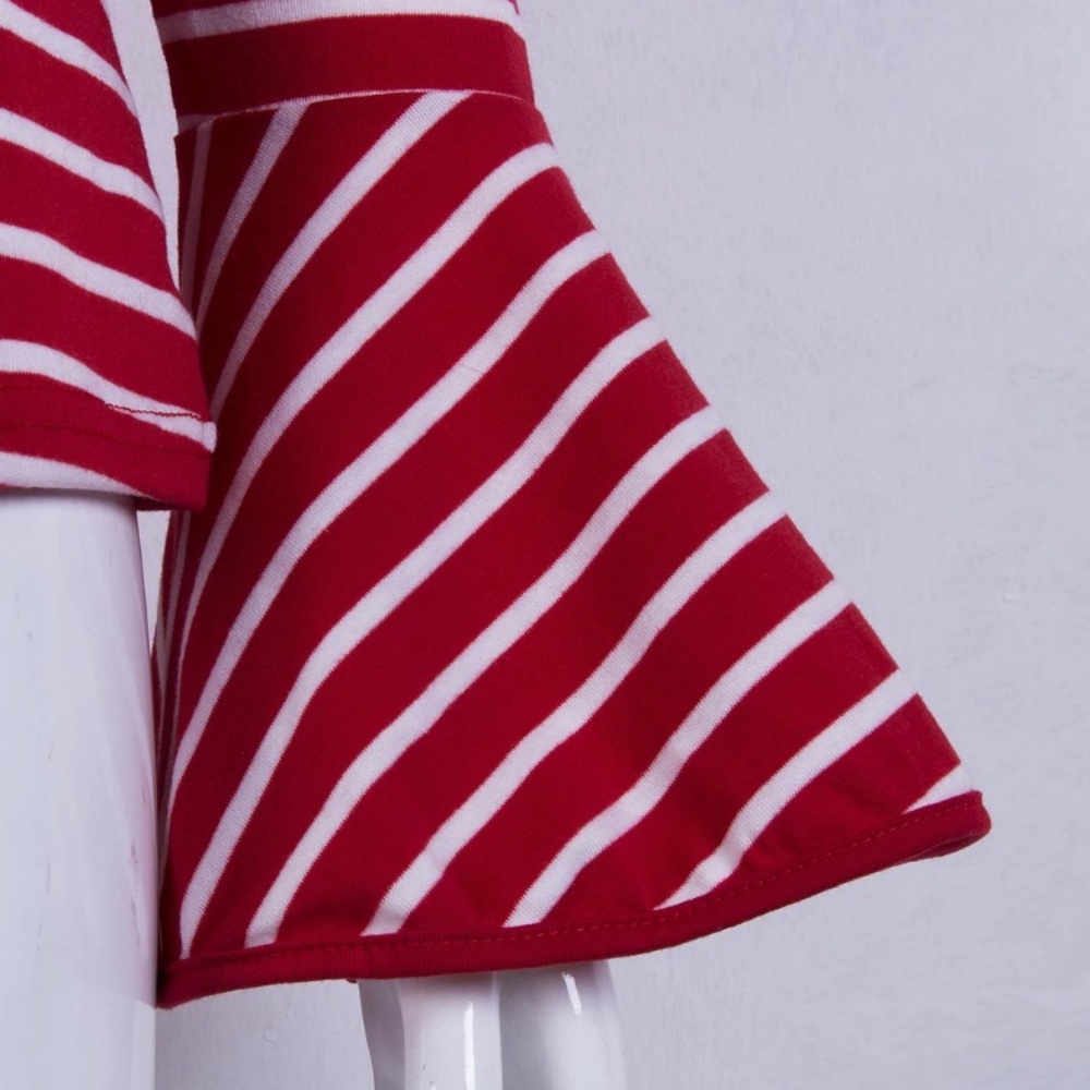New! Bell Sleeve Red White Stripe Blouse - Picture 6 of 8